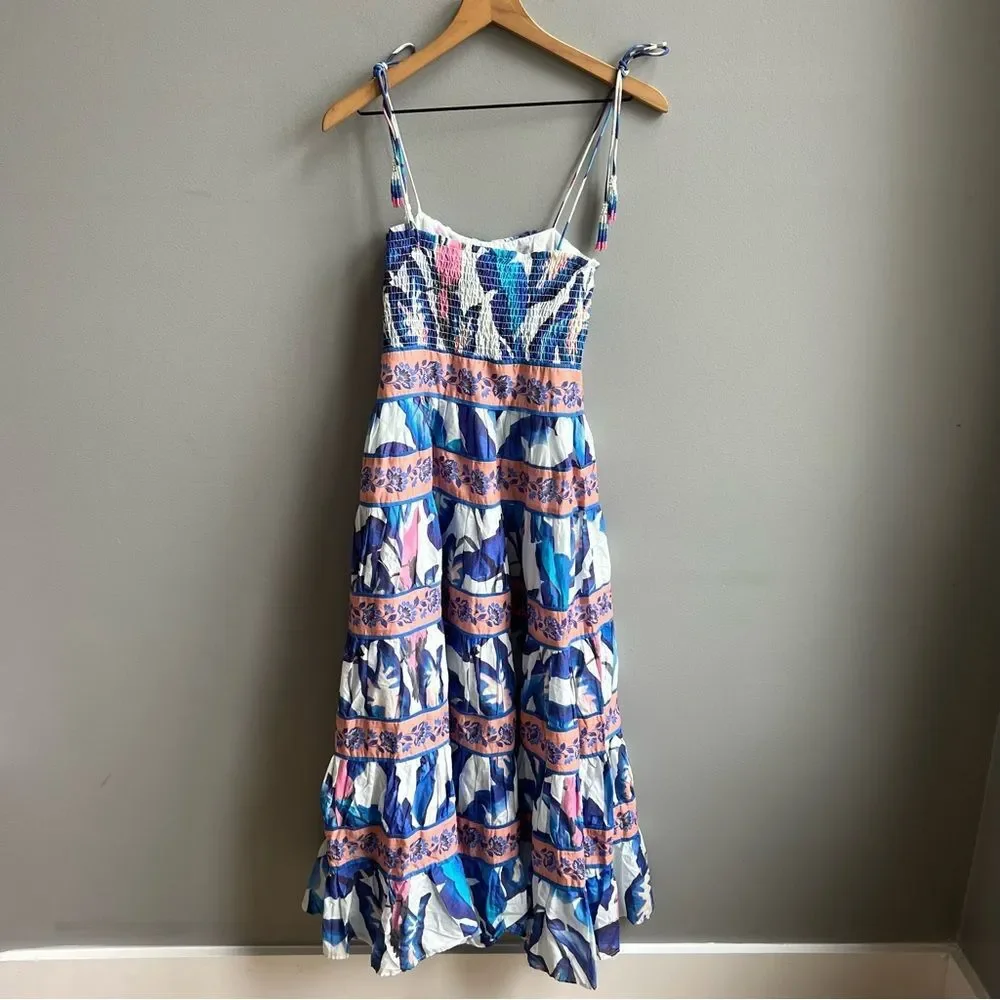 FARM Rio Off White Blue Foliage Midi Dress Size XS - Picture 8 of 16